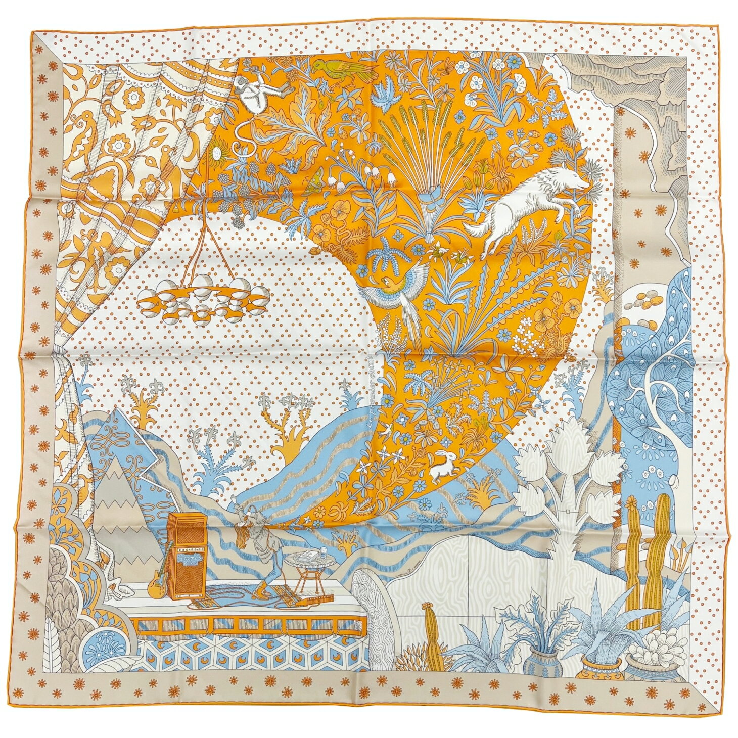 【未使用品】エルメス HERMES カレ90 LE PREMIER CHANT 始まりの歌 22年春夏コレクション 新作 90x90 レディース 大判スカーフ マルチカラー オレンジ ブルーシエル 白 ブルー【ブランドギャラリー心斎橋店】のサムネイル