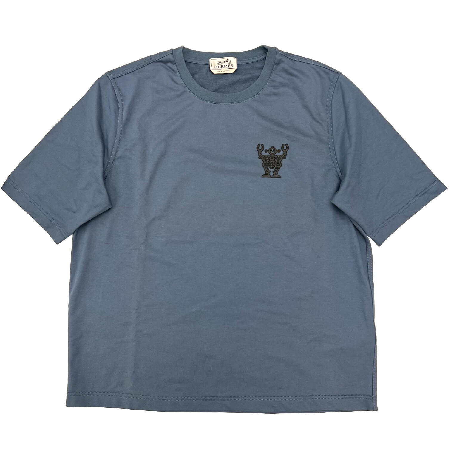 エルメス 【新品】HERMES エルメス Tシャツ ロボット コットン メンズ サイズS 半袖 レザーパッチ 革 半袖Tシャツ カーキ【ブランドギャラリー心斎橋店】