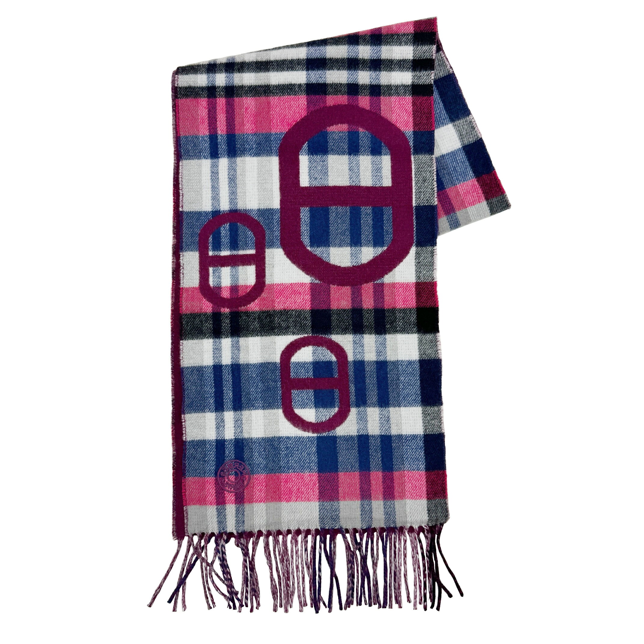 【新品】HERMES エルメス カシミア マフラー タータン・マイヨン プリュンヌ グレー カシミヤ 2023秋冬コレクション 23AW メンズ レディース ピンク ブルー【ブランドギャラリー心斎橋店】のサムネイル