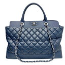 【中古】CHANEL シャネル マトラッセ 2WAYショルダー ハンドバッグ チェーントート レザー ネイビー シルバー金具 15番台 レディース メンズ【ブラ...