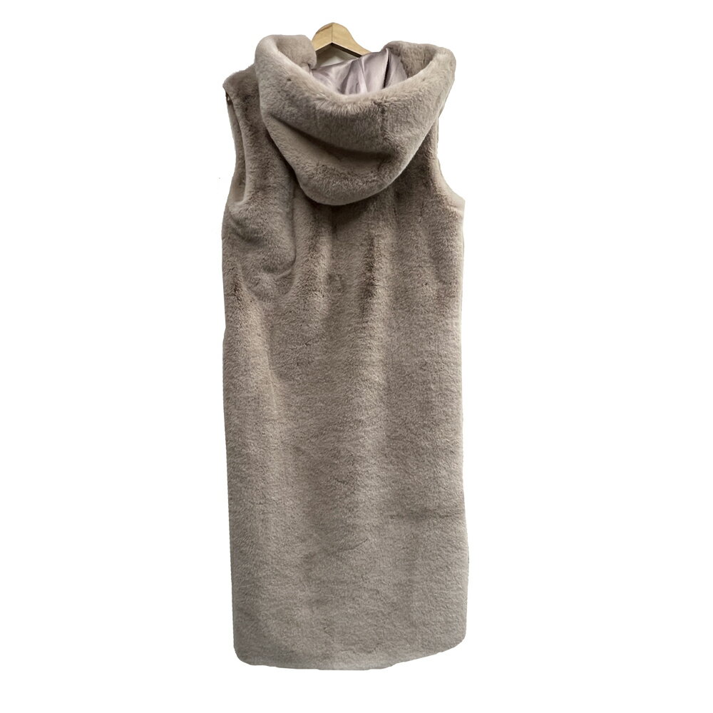 【未使用品】LEMONPLET　レモンプレット　ファーベスト　ベージュ　S　エコファー　マキシベスト　ロングベスト　ジレ　ロングジレ　ファーコート　レディース　女性用 【ブランドギャラリー東心斎橋店】