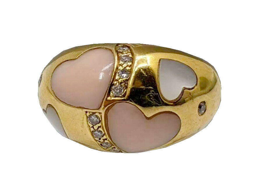 【中古】K18YG リング シェル ダイヤ D0.12ct 18金 イエローゴールド ピンク ホワイト 約11号 重さ約10.5g ジュエリー 貴金属 レディー...