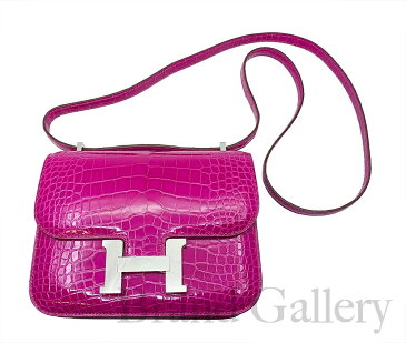 【未使用品】HERMES エルメス コンスタンスミニ クロコ アリゲーター シャイニー ローズシェへラザード シルバー金具 A刻 ショルダーバッグ　【ブランドギャラリー東心斎橋店】