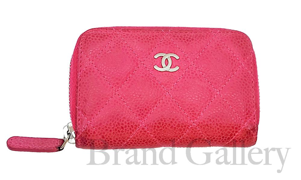 【中古】CHANEL シャネル マトラッセ コインケース キャビアスキン ピンク シルバー金具 ココマーク ラウンドファスナー 小銭入れ　濃ピンク　20番代【ブランドギャラリー東心斎橋店】