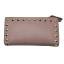 【中古】VALENTINO ヴァレンティノ ロックスタッズ ロングウォレット レザー 長財布 スタッズ ピンクベージュ シルバー レディース【ブランドギャラリー東心斎橋店】
