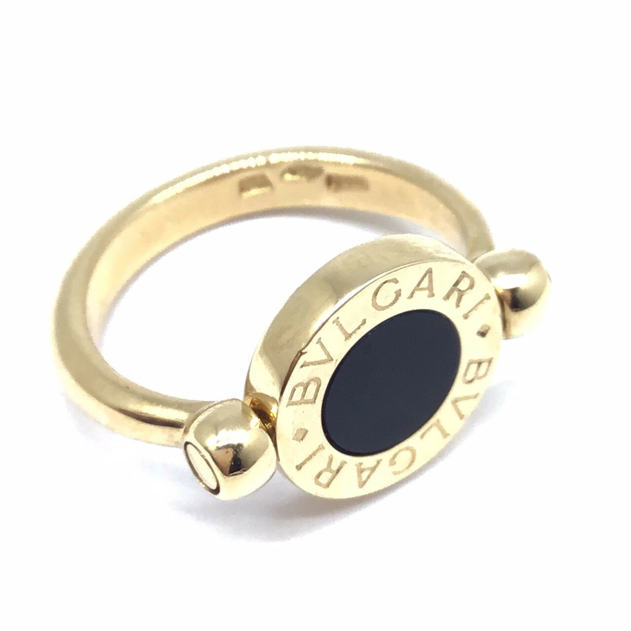 【中古】BVLGARI　ブルガリ　ブルガリブルガリ　フリップリング　K18YG　約6号　ブラックオニキス　珊瑚　サンゴ　オレンジ　リング　..