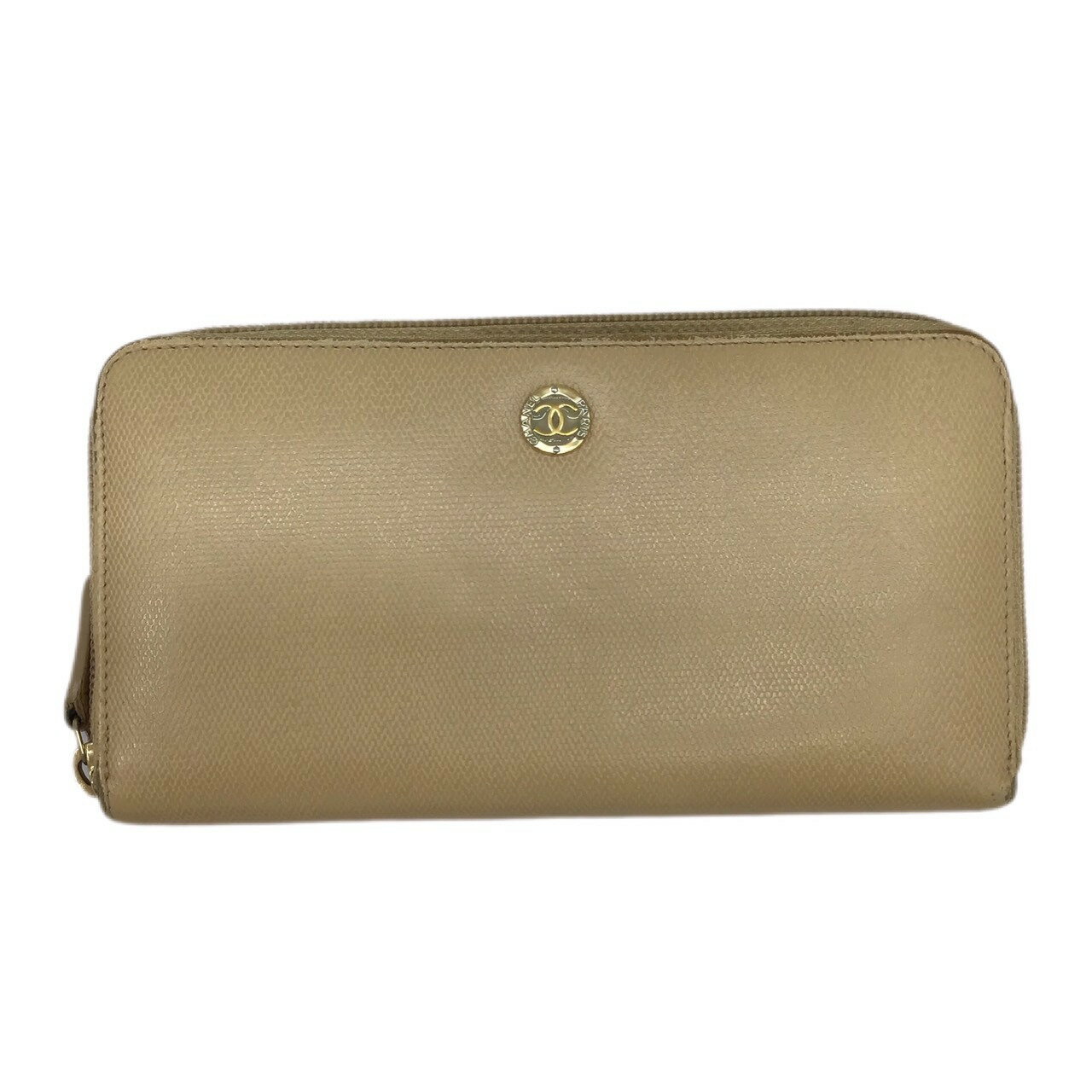 【中古】CHANEL　シャネル　ラウンドファスナー　ベージュ　ゴールド金具　ココ　ココマークココボタ