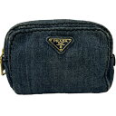 【中古】PRADA プラダ デニムポーチ ポーチ 化粧ポーチ コットン 小物入れ ゴールド金具 小物 コスメティック コスメ 旅行用 レディース メンズ ユニセ...