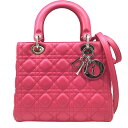 【中古】DIOR ディオール レディディオール カナージュ ミディアム レザー ピンク シルバー金具 Christian Dior クリスチャン・ディオール 2...