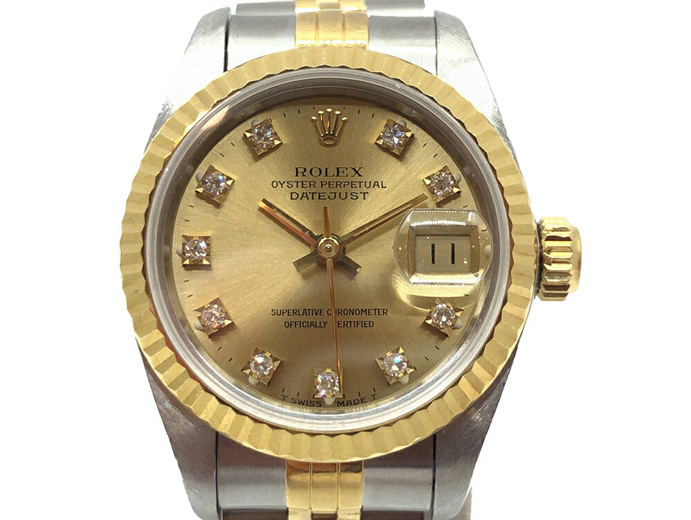 【中古】ROLEX ロレックスデイトジャスト コンビ 69173Gレディース ゴールド文字盤イエローゴールド×ステンレス自動巻き オートマチックダイヤモンド 10Pダイヤ【ブランドギャラリー東心斎橋店】