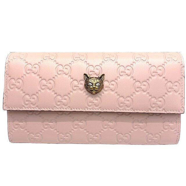 【新品】グッチ　GUCCI　キャットモチーフ　ロングウォレット　548055　リネアキャット　クリスタルアイ　ピンク　レディース　長財布　猫　ネコ【ブランドギャラリー心斎橋店】のサムネイル