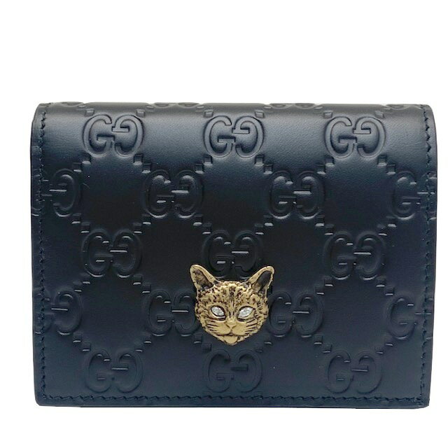 【新品】GUCCI グッチ 二つ折り財布 シグネチャー　レディース キャット 猫 548057　ミニウォレット　レザー　ネコ【ブランドギャラリー心斎橋店】のサムネイル