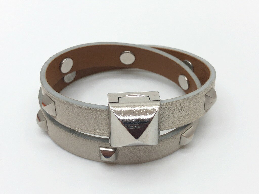 【中古】HERMES エルメス ブレスレット レザー ホワイト系 スタッズ シルバー金具 レディース メンズ アクセサリー ジュエリー【ブランドギャラリー東心斎橋店】