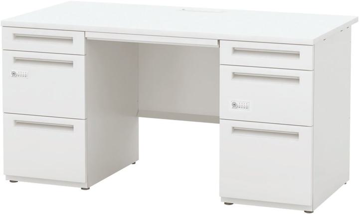 ウチダ 両袖デスク 5-110-157 【コードホール】【ダイヤル錠】【A4-3段×B4-3段（標準引出し）】【幅1600×奥行600×高さ720mm】【本体：オフホワイト】【天板：4色】