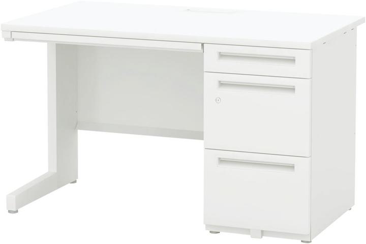 ウチダ 片袖デスク 5-110-233 【コードホール】【シリンダー錠】【A4-3段（標準引出し）】【幅1400×奥行600×高さ720mm】【本体：オフホワイト】【天板：4色】