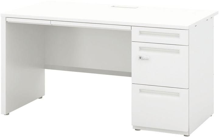 ウチダ パネル脚 片袖デスク 5-111-243 【コードホール】【ダイヤル錠】【A4-3段（標準引出し）】【幅1400×奥行700×高さ720mm】【本体：オフホワイト】【天板：4色】