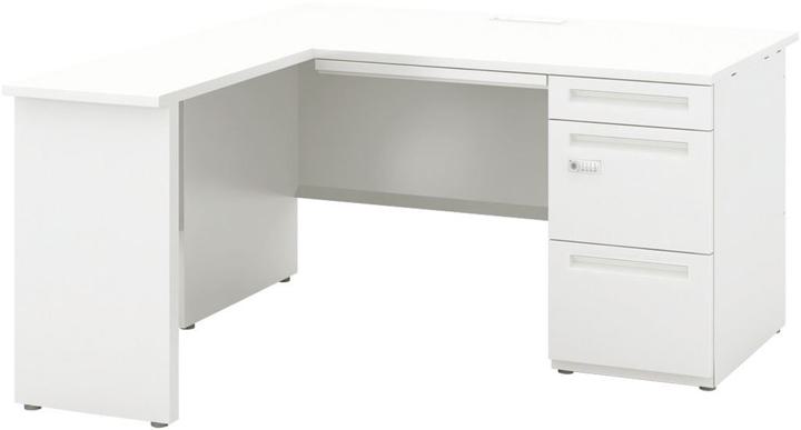 ウチダ パネル脚 L型片袖デスク 5-111-294 【コードホール】【ダイヤル錠】【A4-3段（標準引出し）】【幅1600×奥行1400×高さ720mm】【本体：オフホワイト】【天板：4色】