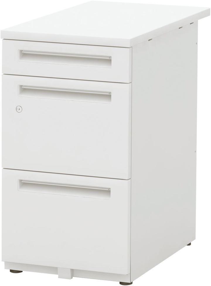 ウチダ 脇デスク 5-110-184 【シリンダー錠】【A4-3段（ロング引出し）】【幅400×奥行800×高さ720mm】【本体：オフホワイト】【天板：4色】