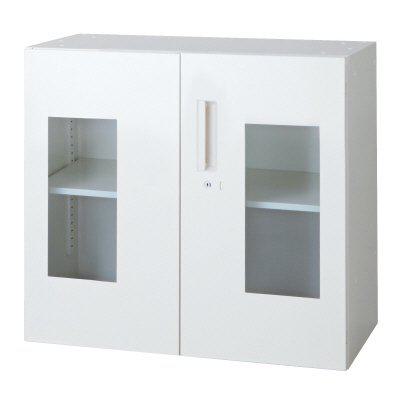 プラス ガラス両開き保管庫 L6-E70AG-C 【上置】【ガラス色：透明】【幅800×奥行450×高さ720mm】【カラー：ホワイト】