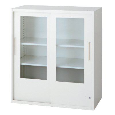 プラス 2枚ガラス引違い保管庫 L6-E90G-C 【上置】【ガラス色：透明】【幅800×奥行450×高さ890mm】【カラー：ホワイト】