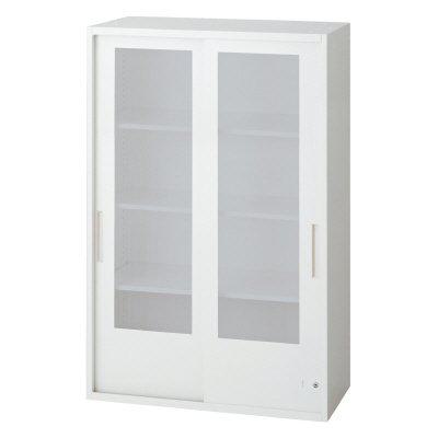 プラス 2枚ガラス引違い保管庫 L6-G120G 【上置】【ガラス色：乳白】【幅800×奥行400×高さ1210mm】【カラー：ホワイト】