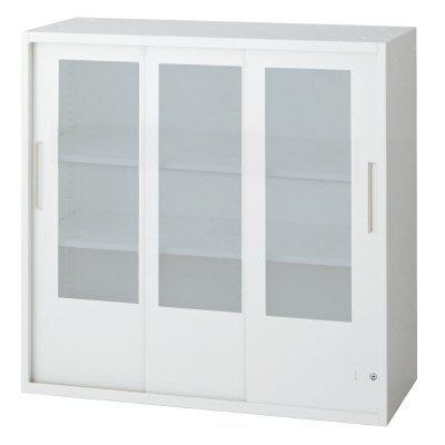 プラス 3枚ガラス引違い保管庫 L6-90SGN 【上置】【ガラス色：乳白】【幅900×奥行450×高さ890mm】【カラー：ホワイト】