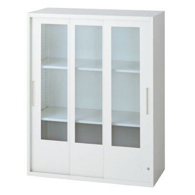 プラス 3枚ガラス引違い保管庫 L6-E105SGN-C 【上置】【ガラス色：透明】【幅800×奥行450×高さ1050mm】【カラー：ホワイト】