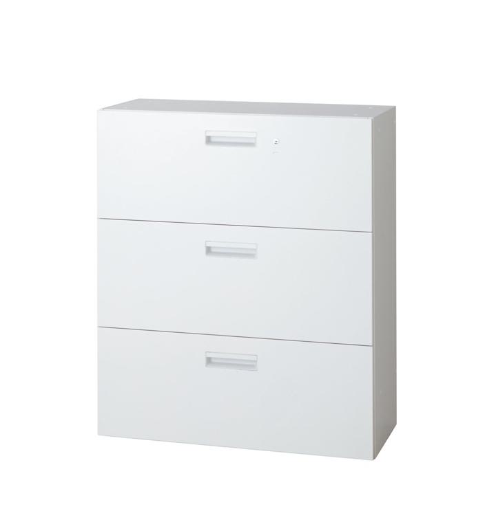 樂天商城 - プラス ラテラルキャビネット L6-105H-3 【下置】【3段】【幅900×奥行450×高さ1050mm】【カラー：ホワイト】