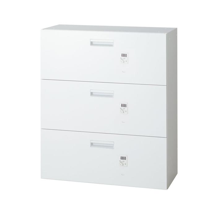 プラス ラテラルキャビネット（ダイヤル錠）L6-105HD-3 【下置】【3段】【幅900×奥行450×高さ1050mm】【カラー：ホワイト】