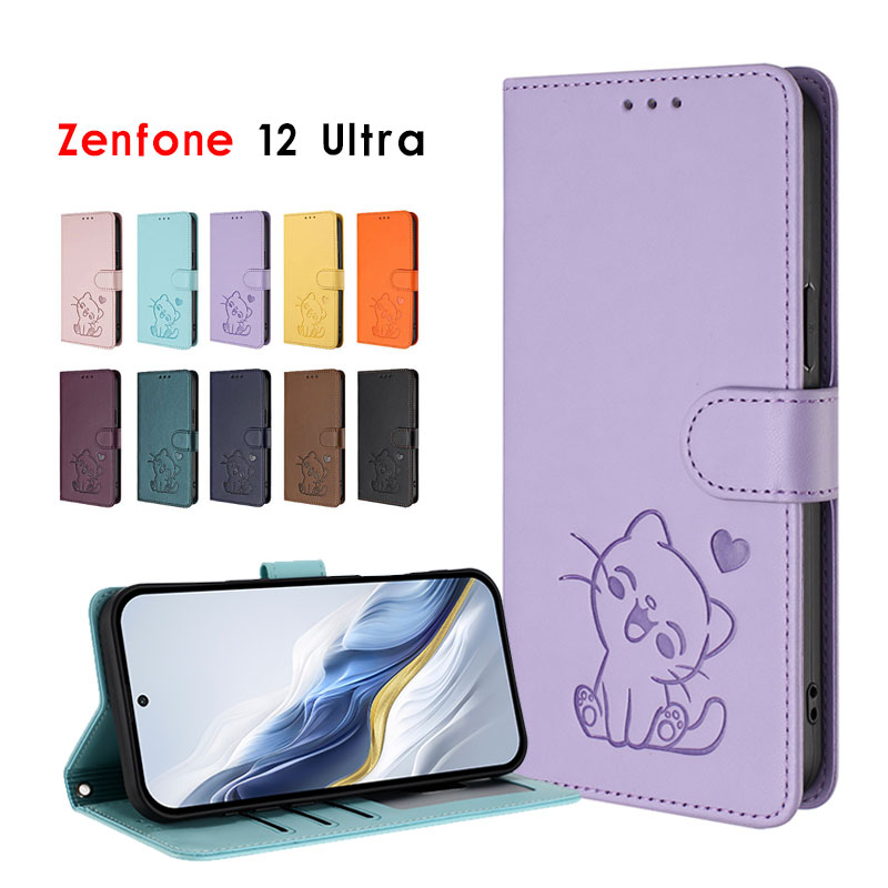 乐天商城 - スマホケース Zenfone 12 Ultraケース 手帳型 zenfone 12 ultra ケース 猫柄 かわいい ゼンフォン12ウルトラ カバー レザーケース ゼンフォン12 Ultraケース ストラップ付き Zenfone 12 Ultraケース スタンド機能 全面保護