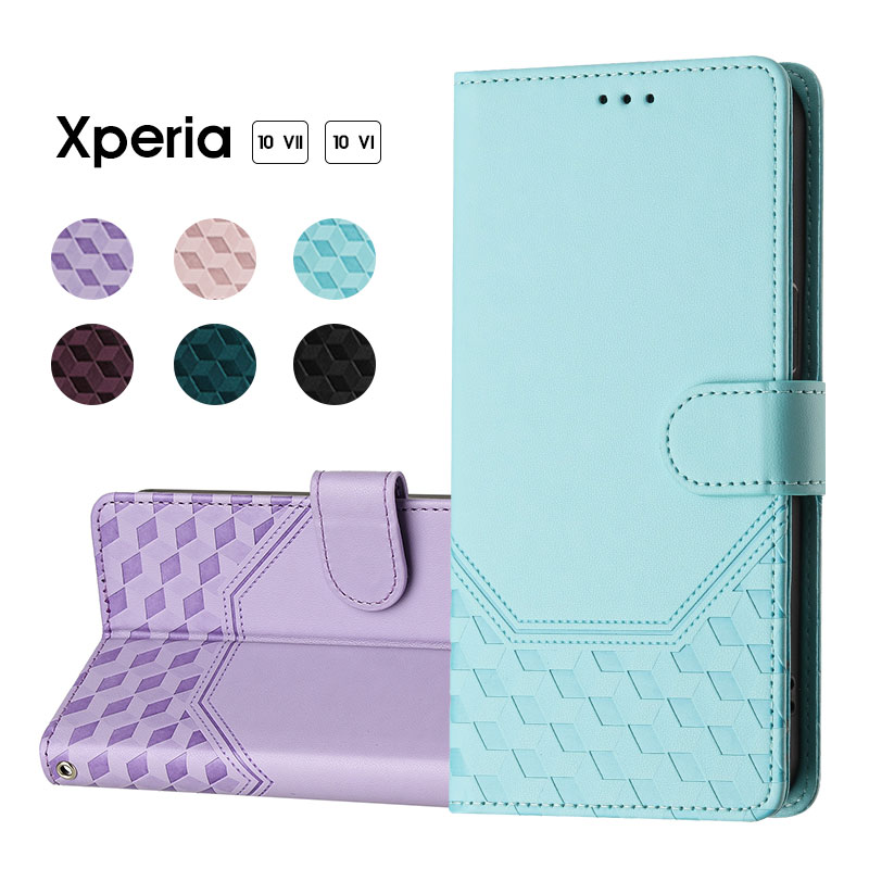 乐天商城 - スマホケース Xperia 10 VII SO-52F SOG16 A502SOケース 手帳型 Xperia 10 VI SO-52D SOG11ケース 型押し ひし形柄 xperia 10 vii カバー レザーケース エクスペリア 10 VIIケース スタンド機能 エクスペリア 10 viケース 全面保護 xperia 10 viケース ストラップ付