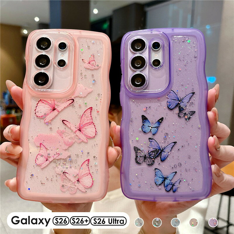 乐天商城 - Galaxy S26 ケース Galaxy S26+ ケース Galaxy S26 Ultra ケース クリア 透明カバー スマホケース Galaxy S26 Galaxy S26+ Galaxy S26 Ultra ケース カバー うねうね 波紋枠 かわいい 蝶柄 ラメ キラキラ ギャラクシーS26 S26+ S26 Ultra スマホケース クリアケース ソフト
