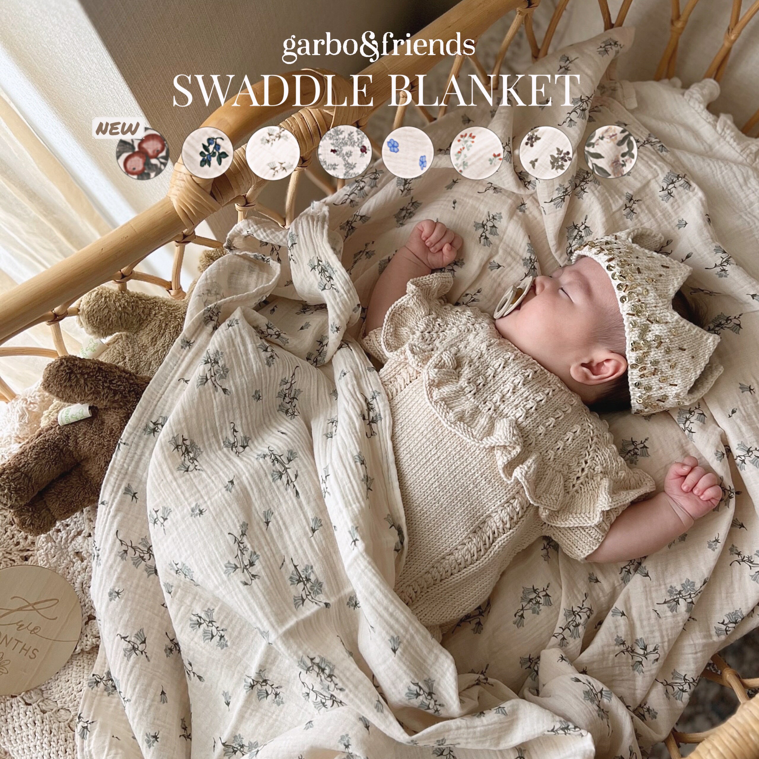 garbo&friends ガルボアンドフレンズ 110×110 おくるみ Swaddle Blanket 赤ちゃん ガーゼ ブランケット 春 夏 秋 冬 タオル スワドル ..