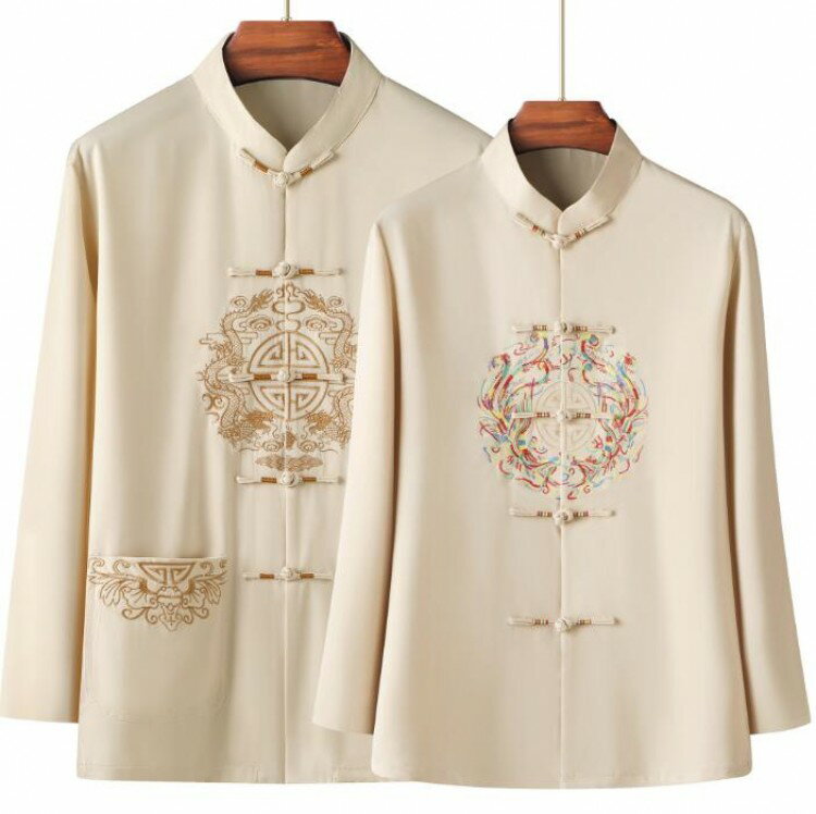 立て襟 カンフー服 太極拳ウエア カーディガン 唐装漢服 半袖 武術服 メンズ