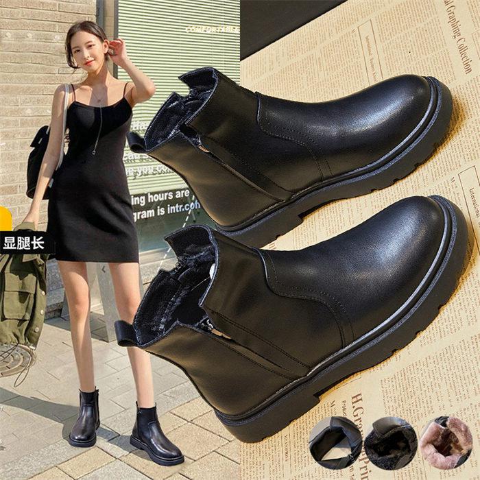 ショートブーツ レディース 革靴 春 秋 冬 厚底 ブーツ 裏ボア 裏起毛 3cmヒール サイドジップ ローヒール レザー ボア付き 大きいサイズ 暖かい 厚底 軽量 歩きやすい 痛くない おしゃれ 大人可愛い 防寒 防風 滑り止め 疲れにくい オフィス 通勤 通学 お出かけ ブラック