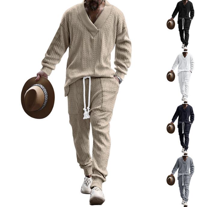 ニットセット メンズ 2点セット 長袖 大きいサイズ セーター トップス ロングパンツ トレーナー トレー..