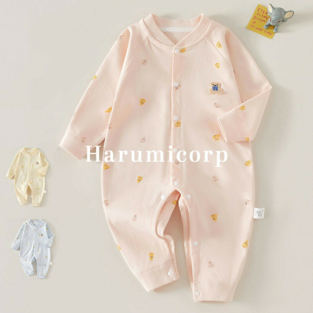 新生児 ベビー服 綿100％ ロンパース 男の子 女の子 前開き カバーオール ベビー 長袖 コットン スナッ..