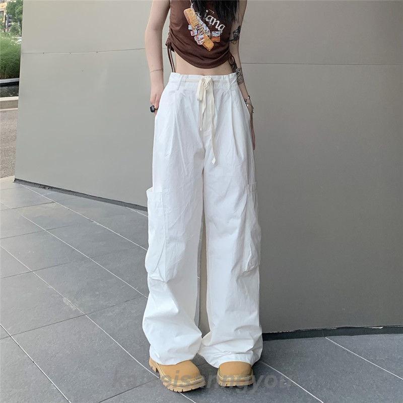 Sun-village 楽天市場店のカーゴパンツ レディース ミリタリー ワイドパンツ ハイウエスト ヒップホップ ダンス ゆるパンツ 韓国ファッション 体型カバー カジュアル おしゃれ｜アングル2