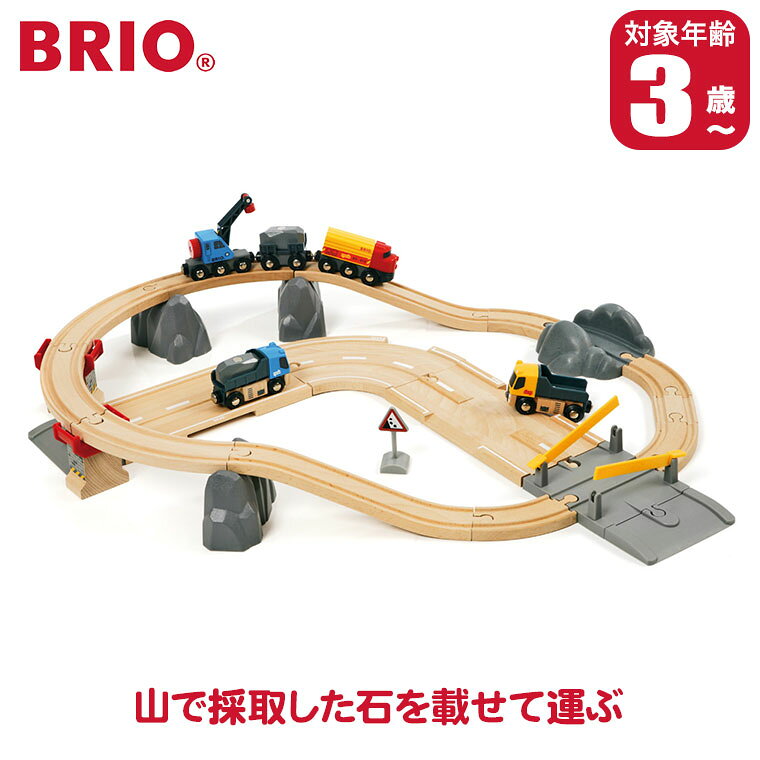 対象年齢 : 3歳以上 サイズ : 34.5×34.5×8.5cm BRIO ブリオ レール＆ロード 採石セット 33210 BRIO(ブリオ)は1884年創業の、スウェーデン王室御用達の木製玩具ブランド。 ブランドの顔とも言える木製レールシリーズは、世界中の子供たちに愛され続けています。 厳選されたブナ材による高い耐久性と、遊びを通じて創造力を育む知育性が魅力。 安全性にも妥協のない、世代を超えて受け継がれる名品です。 レール＆ロードシリーズの新製品は採石セット。 山で採取した石をワゴン車で運び、道路で待つトラックにクレーンで載せて運びます。 ■対象年齢：3歳以上 ■サイズ：34.5×34.5×8.5cm 関連ワード：おもちゃ/知育玩具/知育/0歳/1歳/2歳/3歳/4歳/5歳/男の子/女の子/誕生日プレゼント/誕生日/孫/車/乗り物/はたらくくるま/トラック/工事現場/木製/クリスマスプレゼント/ブリオ クレーン セット/BRIO 工事現場 セット/工事車両 レール