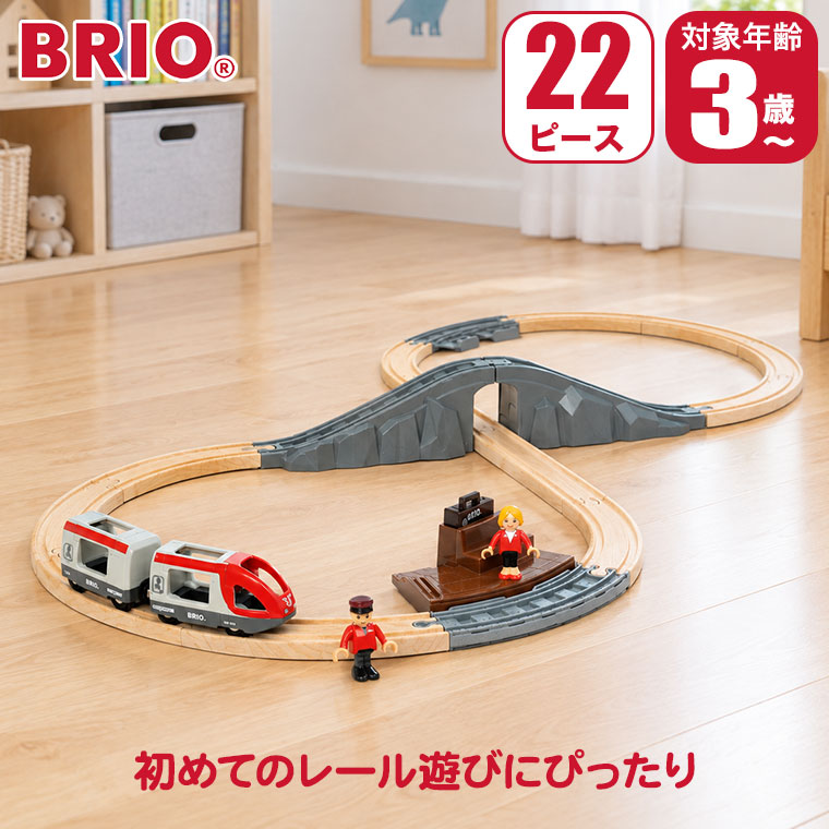 対象年齢 : 3歳以上 パッケージサイズ : W37.3×H27.3×D9cm 商品サイズ : 104×47cm 内容 : 22ピース BRIO ブリオ トラベルトレイン スターターセット 36079 BRIO(ブリオ)は1885年創業の、スウェーデン王室御用達の木製玩具ブランド。 ブランドの顔とも言える木製レールシリーズは、世界中の子供たちに愛され続けています。 厳選されたブナ材による高い耐久性と、遊びを通じて創造力を育む知育性が魅力。 安全性にも妥協のない、世代を超えて受け継がれる名品です。 初めてのレール遊びにぴったりの8の字レイアウトセット。 中心の交差部分には坂とトンネルがあり、駅のプラットフォームではフィギュアを使って遊べます。 ■対象年齢：3歳以上 ■パッケージサイズ：W37.3×H27.3×D9cm ■商品サイズ：104×47cm ■内容：22ピース 関連ワード：出産祝い/知育玩具/おもちゃ/知育/木製/木のおもちゃ/レール/2歳/3歳/4歳/5歳/誕生日/プレゼント/クリスマスプレゼント/男の子/女の子/モンテッソーリ/長く 使える/おすすめ