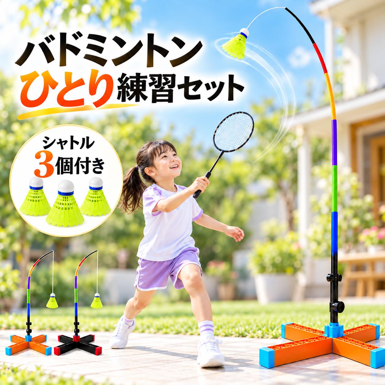 検索関連キーワード(商品の説明ではありません)おすすめポイント1. 一人でも繰り返し練習できるリターン式専用シャトルを打つと、ベース方向へ戻りやすいリターン設計。相手がいない時でもラリー感覚で繰り返し練習でき、好きなタイミングで気軽にラケットを振れます。2. 注水式ベースで屋外でも使いやすいベース部分に水を入れて重量を加えることで、屋外での使用をサポート。公園や広場、庭など、十分なスペースを確保できる場所で気軽にスポーツを楽しめます。3. 高さを調整できて親子で楽しめる使用する方や練習スタイルに合わせて高さを調整可能。子どもの練習から大人の運動まで幅広く対応し、親子で一緒に体を動かす時間にも活躍します。4. シャトルを拾う手間を減らして効率よく練習打ったシャトルが戻りやすい仕様なので、毎回遠くまで拾いに行く手間を軽減。限られた時間でもラケットを振る回数を増やしやすく、繰り返し練習を楽しめます。5. 折りたたみ式で持ち運び収納もスムーズ使わない時はコンパクトにまとめやすい折りたたみ式。公園や庭への持ち運びはもちろん、アウトドアやレジャーにも取り入れやすく、収納時も場所を取りにくい設計です。商品名:バドミントン 練習器具 一人 バドミントン練習セット ひとり練習 自動リターン式 シャトル付き バドミントントレーナー 屋内 屋外 スポーツ玩具 子供 大人 初心者 親子遊び 運動不足対策 簡単組立 高さ調整可能 注水式ベース 折りたたみ 持ち運び コンパクト 練習用 自動戻り 打撃練習 バドミントントレーナー ラケット練習 スポーツ用品 男女兼用 レジャー 室内 公園 庭 アウトドア 運動不足解消 練習グッズ 自宅用 プレゼント素材:ABS、樹脂、金属パーツカラー:ブラック、オレンジセット内容:4m弾力ポール×1、接続パーツ×1、弾力ロープ×40、注水式ベース×1、ナイロンシャトル×2、蓄光シャトル×1サイズ:ポール長さ:約4m実寸は商品によって多少の誤差がある場合がございますので、予めご了承ください。生産国:中国(日本人スタッフによる安心の検品体制)注意事項モニターにより色の見え方が実際の商品と多少異なることがございます。あらかじめご了承くださいませ。洗濯の際は色落ちの可能性がありますので単品手洗いでお願いいたします。商品生地、色合い、装飾部品の色やデザインなど、生産時期によって、差異が生じます。そのため、同じ商品を複数点ご購入の場合、場合によって色、コサージュのデザイン等差異がでる場合がございます。ご了承ください。輸入商品について、ご存知の通り海外の工場での縫製は日本の工場と比べますと、縫製の見劣り糸のほつれ、製造過程における小さなキズ、シミなどが見られる場合がございますが、不良品ではございません。出荷時にすべての商品を検品しておりますが、予め上記点ご了承下さい。検索関連キーワード(商品の説明ではありません)バドミントン 練習器具 一人 バドミン バドミントン ラケット 超目玉商品 オレンジ ブラック