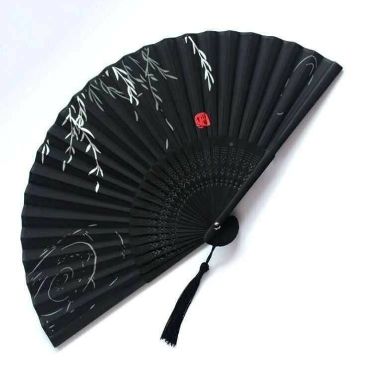 扇子 折りたたみ 金属製 チタン合金 メンズ レトロデザイン 和風 ポータブル 手持ち扇子 開閉簡単 武道 練習 演舞 舞台用 稽古用 コスプレ小物 中国扇 骨組み タッセ 黒 ブラック 頑丈