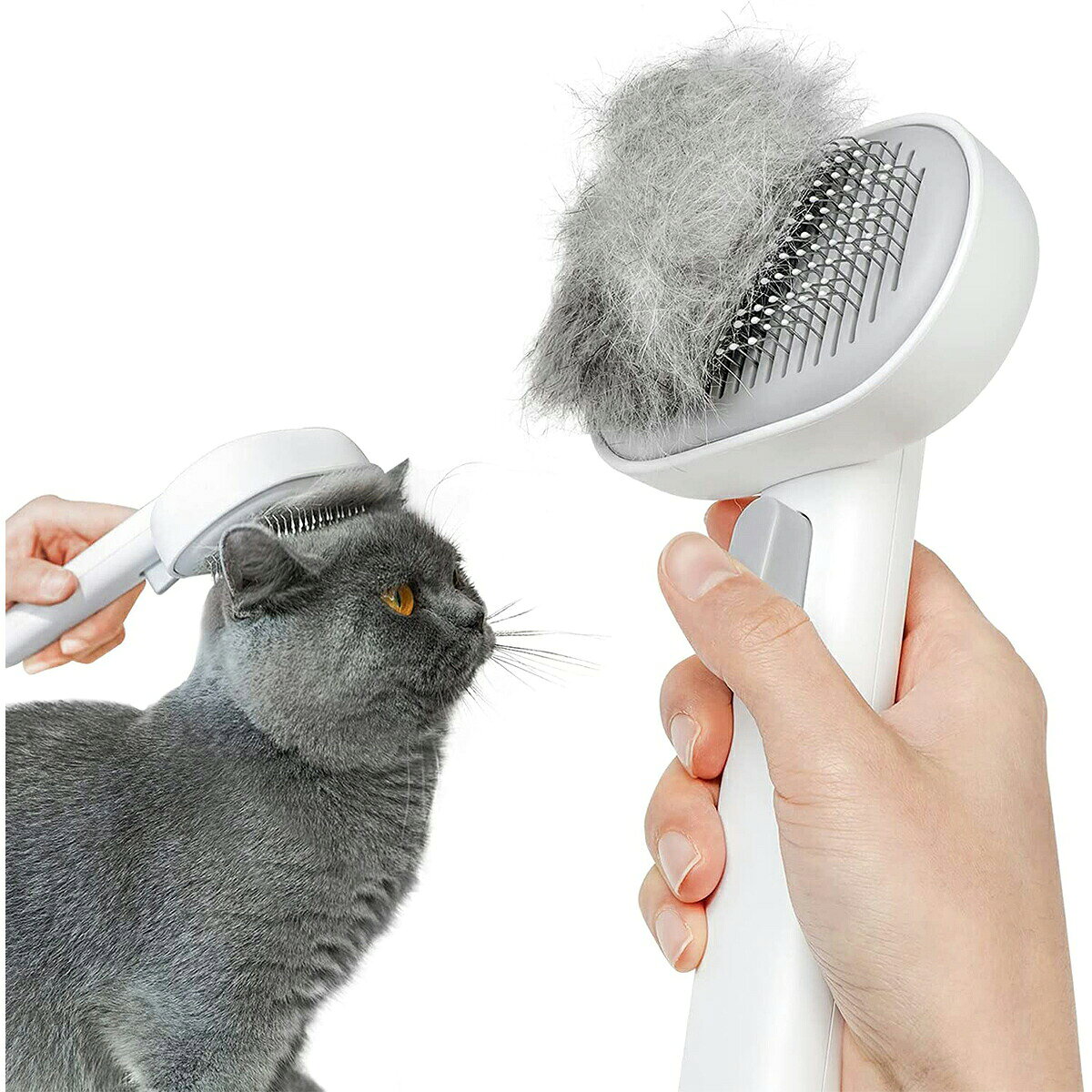 【適用対象と場合】中毛〜長毛犬、中毛〜長毛猫など、犬猫通用のペット用ブラシです。トリートメント、マッ サージ、抜け毛取り、シャワーなど、様々なシーンで大活躍してくれます。換毛期に毎日使えば、お洋服に付いた抜 け毛やお部屋に散らばった抜け毛が大幅削減できます、掃除にも便利です。【3つの機能を実現】抜け毛取り:針のビーズが密集的に並べ、抜け毛が楽々に取りと同時に体に付着した汚れ・ 埃などをきれいにクリニングできます。毛もつれ軽減:よく使うと、毛のもつれを効果的に軽減し、ペットの毛を保護 し、ノミ・ダニの予防や皮膚毛髪の改善にも役に立ちます。マッサージ効果:抜け毛取りながら、ストレスを和らげ、 ペットにより楽しく健康的な生活を与えます。【お手入れ簡単】ワンタッチ抜け毛除去機能を搭載したブラッシングブラシです。柄のボタンを押して、抜けた毛を完 全に押し出し、お手入れ楽々です。さらに、尾端には丸形の穴が付いており、使用しない時は、ストラップを繋がる と、壁にぶら下がられ、収納しやすいです 。【操作簡単】柄は人体工学のデザインを採用しており、操作が簡単で省力化されています。長時間に使っても疲 れにくいです。さらに、先端部分が丸形加工となっており、肌に優しく、ペットの皮膚を傷つける心配はありません。 初心者の飼い主にも軽楽にお使い頂けます。【安全な素材】上質なABS、ステンレスと合成ゴム(TPR)で作られており、無毒低臭で安全にご利用いただけま す。環境ホルモンやアレルギー物質を含まない素材を採用しており、妊婦さんや乳幼児がいる家庭にもおすすめで す。さらに、丈夫で、耐久性にも優れており、長くご愛用いただけます 。ペット用ブラシ ワンプッシュ式 ブラッ グレー パープル グリーン