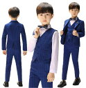 【送料無料】子供スーツ 6点セット子供服 スーツセット 男の子スーツ 上下セット セットアップ ジュニア ネイビー ジャケット+ベスト+ズボン+シャツ+蝶ネクタ...