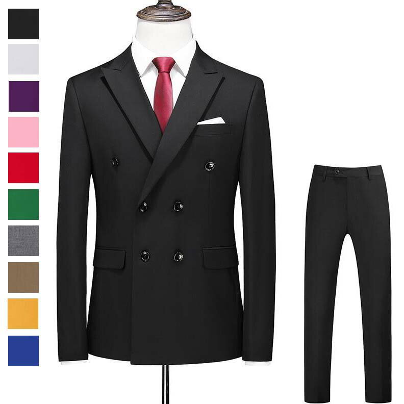 【送料無料】ビジネススーツ 紳士服 メンズ フォーマルスーツ ダブルスーツ メンズスーツ 卒業式 入学式 スーツセット スリムスーツ 無地 スタイリッシュスーツ 結婚式スーツ 制服 2点セット ジャケット+ズボン 披露宴 二次会 忘年会 M/L/XL/2XL/3XL/4XL/5XL/6XL