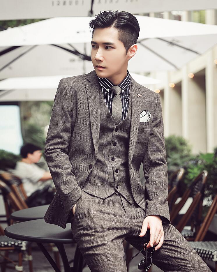 【送料無料】メンズスーツ 3ピース ビジネススーツ スタイリッシュスーツ 上下セット スーツセット スリーピース 男性 紳士服 チェック柄 フォーマルスーツ セ...