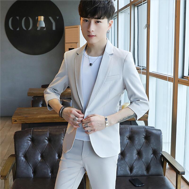 パンツセット 結婚式 一つボダン スーツセット夏メンズスーツ ビジネススーツ スリピース スタイリッシュスーツ フォーマル 3点セット 通勤 カジュアルスーツ 紳士服 セットアップ 事務服 制服 9分丈パンツ7分袖 七分袖 スリム スキニー パンツ 夏服 ボトムス サマースーツ