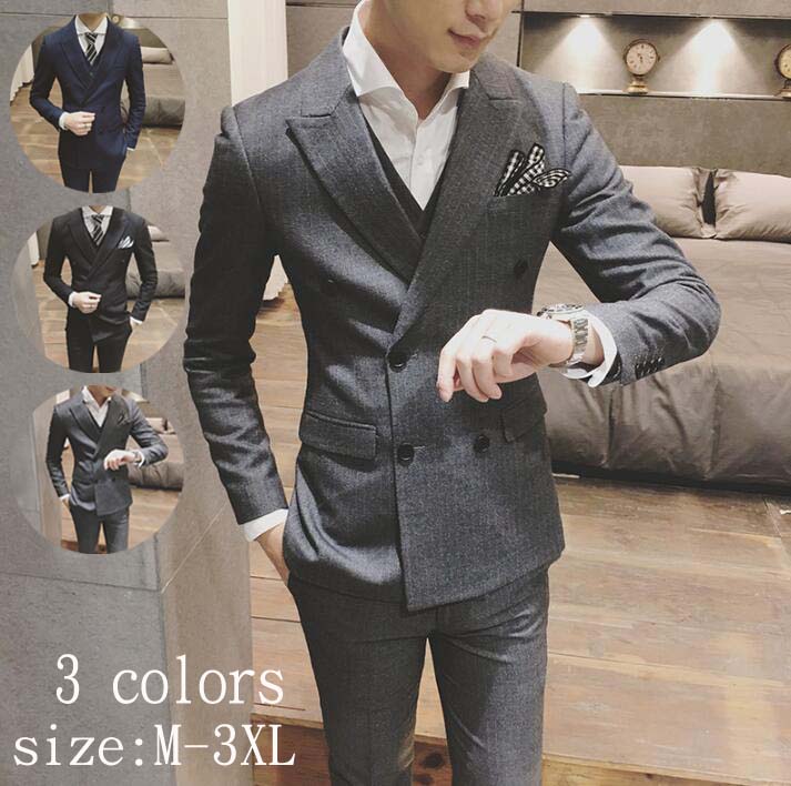 3点セット メンズスーツ スーツセット ジャケット＋ベスト+パンツ 着痩せ カジュアル スリーピース スリムスーツ フォーマル 韓国風 セレモニースーツ ビジネススーツ シングルスーツ通勤 二次会 上下セット 男性 出張 入学式 結婚式 忘年会 大きいサイズ XS-4XL