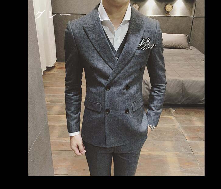 3点セット メンズスーツ スーツセット ジャケット＋ベスト+パンツ 着痩せ カジュアル スリーピース スリムスーツ フォーマル 韓国風 セレモニースーツ ビジネススーツ シングルスーツ通勤 二次会 上下セット 男性 出張 入学式 結婚式 忘年会 大きいサイズ XS-4XL