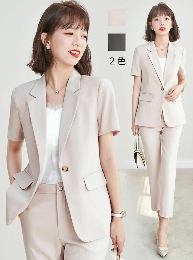 【在庫処分】 翌日発送 高品質★秋春夏 レディーススーツ エレガント 半袖ジャケットスーツ 結婚式 二次会 卒業式 30代 フォーマル OL 通勤 成人式 ロン...